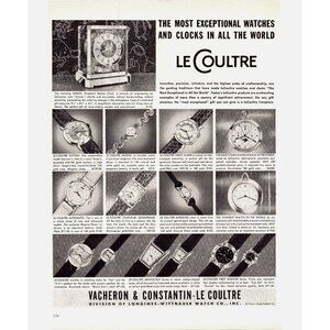 1951 Le Coultre Watches Pocket Wrist Watch Clock Vintage Print Ad 50s Wall Art